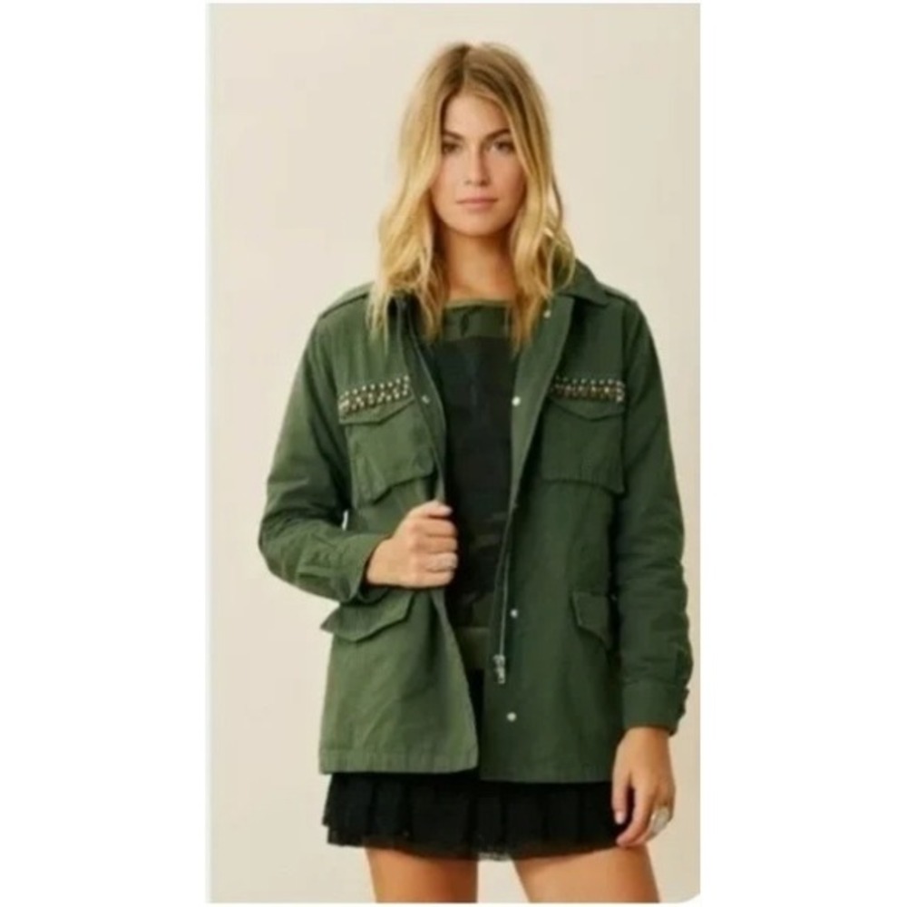 BB Dakota Olive Green‎ Studded Military Utility Jacket Women Medium